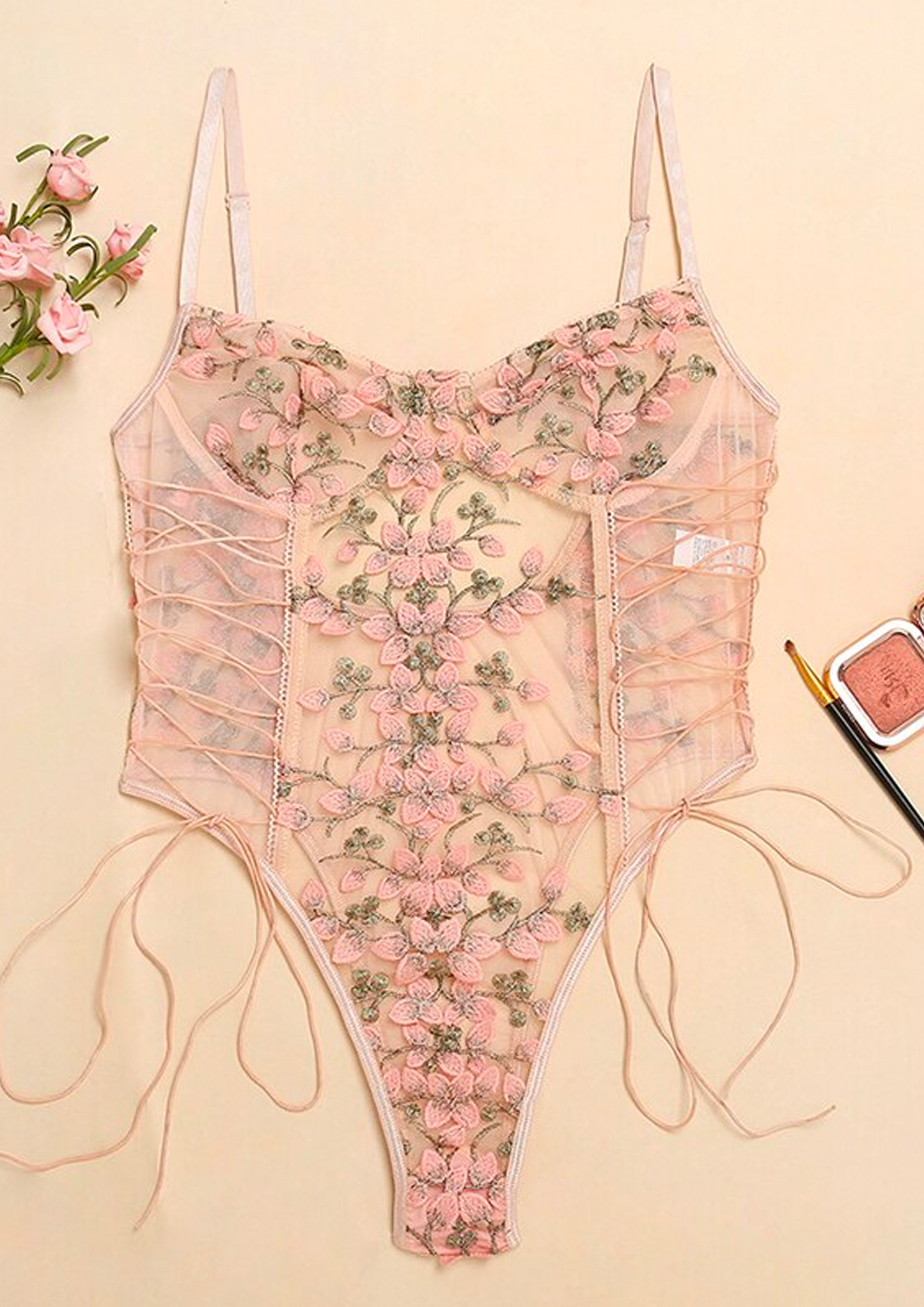 Transparenter Body mit floraler Stickerei CANDY