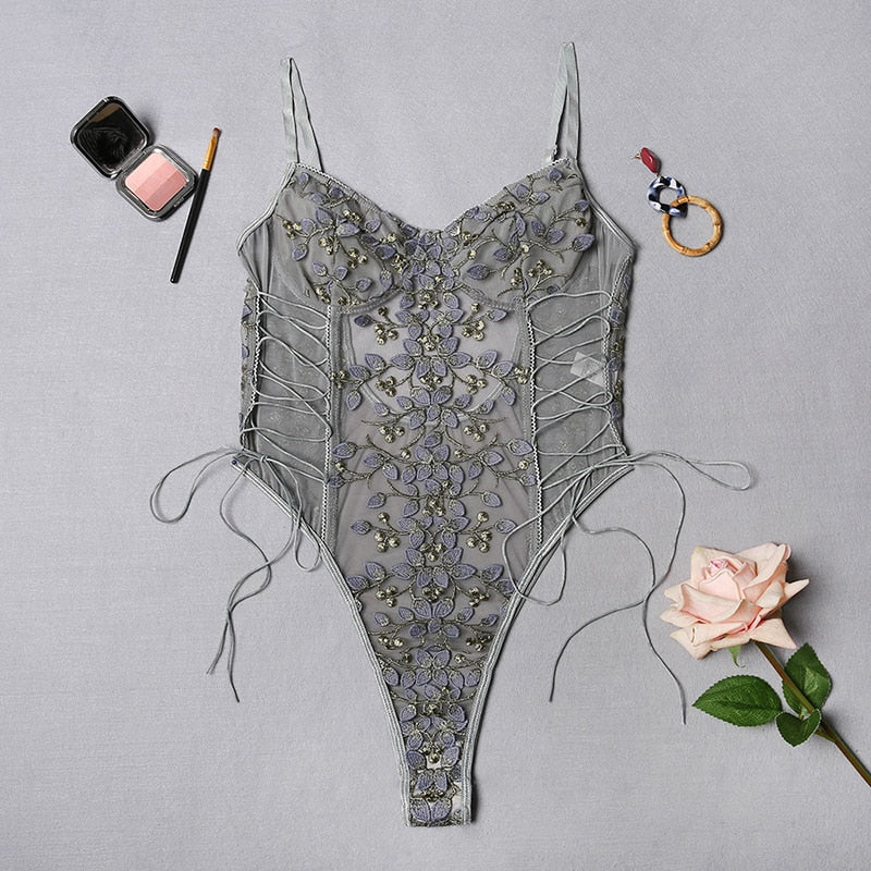 Transparenter Body mit floraler Stickerei CANDY